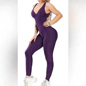 RIOJOY Womens Yoga Jumpsuits Butt Lifting Workout Sexy Romper Texture Bodysuit